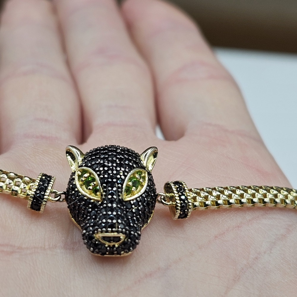 Stunning Black Panther 18kYellow Gold Sterling Silver 925 Bracelet 7.5" - Picture 11 of 11